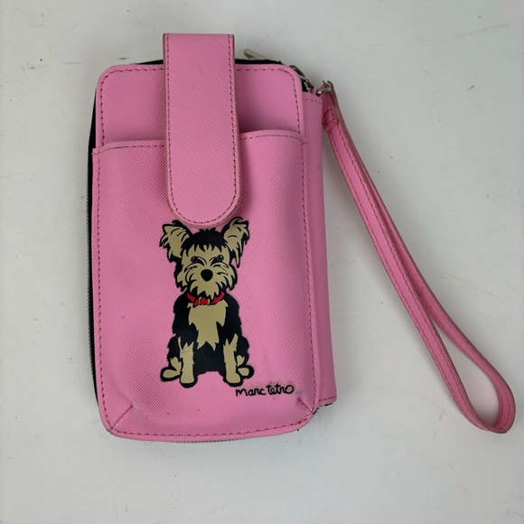 Marc Tetro pink Yorkie Dog wristlet bag - Picture 1 of 12